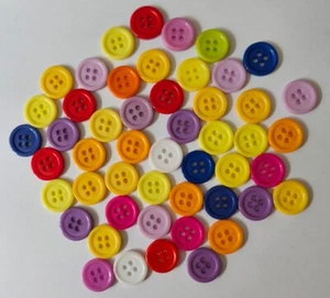 50 Assorted Colours Buttons with Four Holes Acrylic Size 15mm - Picture 1 of 2