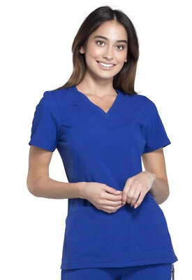 Cherokee Scrubs V Neck Knit Panel Top CK605 GAB Galaxy Blue Free Shipping - Image 1 of 4