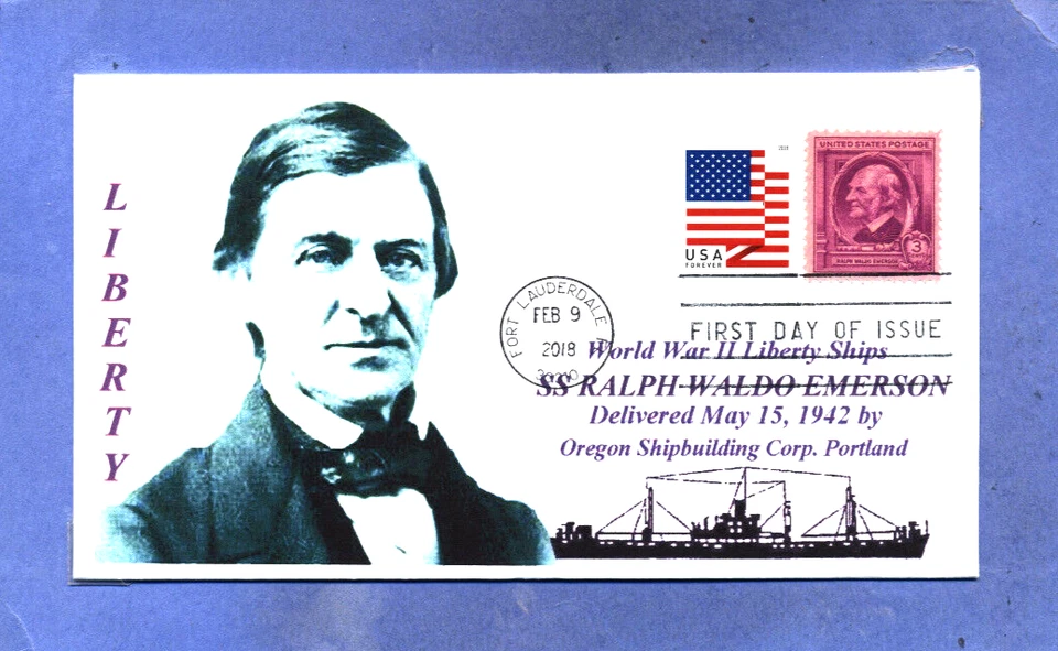 861 RALPH WALDO EMERSON Ship named for Famous Author , Portrait Flag First Day - Image 1 of 1