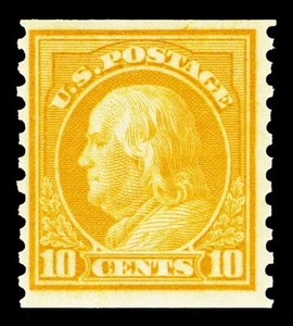 Scott 497 1922 10c Orange Yellow Franklin Coil Issue Mint F-VF OG NH Cat $35 - Picture 1 of 1