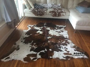 Premium quality rodeo cowhide rug Classic Tricolor large size Approx 6x6-5x7 ft