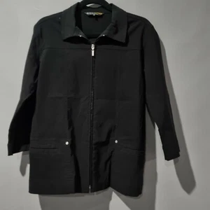 Black Pepper Size 12 Stretch Cropped 3/4 Sleeve Zip Jacket Front Pockets Black - Picture 1 of 8