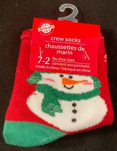 Christmas House - Snowman Red Socks - Kid's Size 7-2 - Crew Socks - Picture 1 of 3