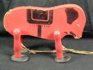Vintage Walking Elephant Wooden Pull Toy 9.5" Hustler Toy Corporation - Picture 1 of 6