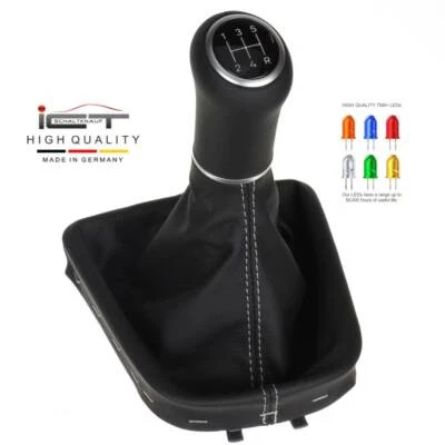 Perilla de cambio de marchas para Mitsubishi Space Star Mirage cuero puntada LED plata B91 Foto 1 de 4