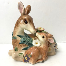 Vtg Fitz and Floyd Woodland Spring Deer Doe & Fawn Covered Candy Dish 73/183