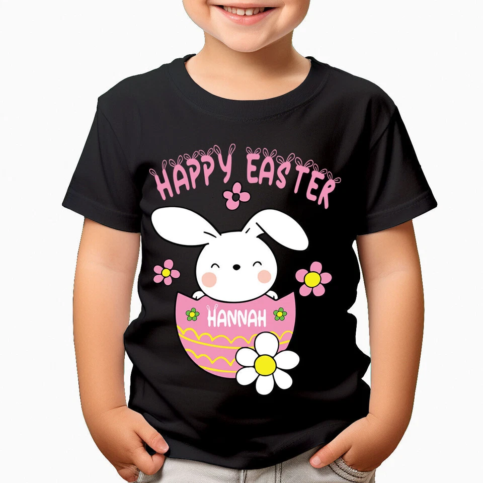 Camiseta Top Personalizada Feliz Pascua Conejito Rosa Niños Niños Niñas Niños #ED Foto 1 de 1