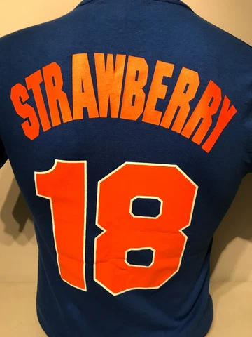 Darryl Strawberry #18 NY New York Mets Blue Majestic Baseball T Shirt Small Cover