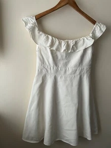Zara Dress Size XL 10-12 Cream Short Sleeve Off The Shoulder Fit Flare Summer - Picture 1 of 9