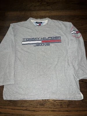 VTG 90s Tommy Hilfiger Sports Logo Spellout Sweatshirt Gray Men's Large YSA Made - Image 1 of 4
