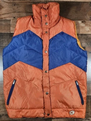 Vintage Camel Vest Mens Small Orange Goose Down Puffer Quilted 70s 80s Gorpcore - Image 1 of 4