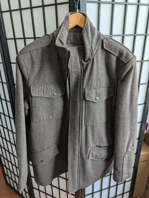 Kenneth Cole Wool Pea Coat M Brwn Faux Leather Cuffs Mens Jacket RN54163 CA57151 - Image 1 of 4