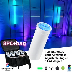 8pc+Bag Mini Chroma Cannons 15W RGBWAUV 6in1 Led Battery Wireless IR DJ Uplight - Picture 1 of 6
