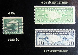 3 Great Airmail US Stamps # C4 - 1923 8c - # C7 - 1926 10c - # C9 - 1927 20c - Picture 1 of 1
