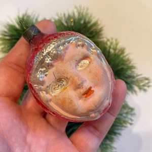 Vintage Little Red Riding Hood Face Ornament Germany Blown Glass - Picture 1 of 6
