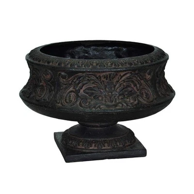 Urna baja ornamentada de fibra de vidrio de piedra fundida de 16-1/4 pulgadas x 10-3/4 pulgadas en carbón envejecido Foto 1 de 4