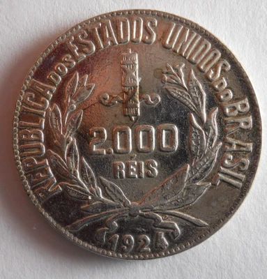 1924 BRAZIL 2000 REIS - AU/UNC - Excellent Uncommon Silver Coin - Lot #D1 - Image 1 of 2