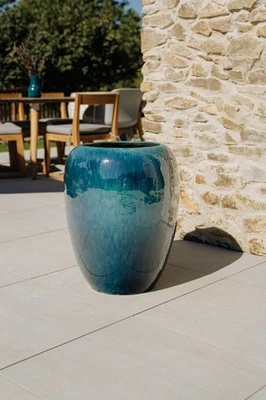 Boho Blumentopf Pflanzkübel Keramik Übertopf im Bohemian Stil Azurblau Galilee - Bild 1 von 4