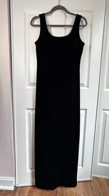 Maxi Vestido de Noche Vintage Años 90 Talla 8 Alex Evenings Terciopelo Negro con Borde de Estrás Foto 1 de 4