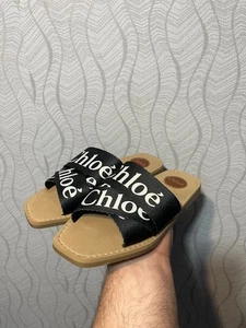 Chloe Woody Slide Strap Canvas Logo Woman's Sandals Made in Italy Size 38 - Picture 1 of 7