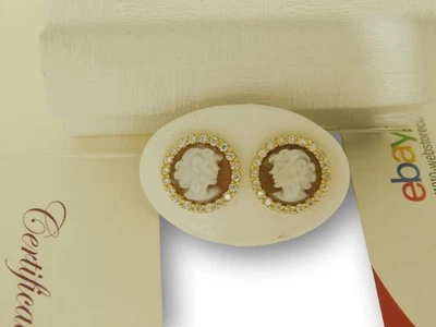 Orecchini in argento 925 di zirconi con Cammeo Da donna P Oro 18 Kt cameo silver - Immagine 1 di 3