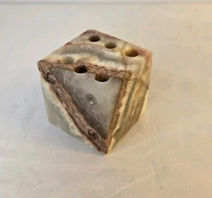 Vintage Marble Onyx Stone Dice Paperweight Desktop Pencil/pen Holder 2.75" - Picture 1 of 14