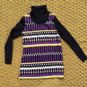 Vintage 90's Aileen Sweater Womans 14 Purple Yellow Black Long Sleeve Turtleneck - Picture 1 of 3