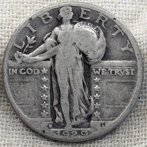 1929 D Standing Liberty Quarter VG Very Good : Low Mintage 1.3M - .9 Fine Silver - Foto 1 di 6
