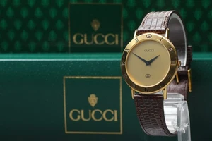 [N MINT in Box] Vintage GUCCI 3000M Gold Dial Quartz 33mm Roman Men's Watch  - Picture 1 of 10