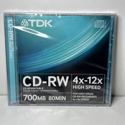TDK CD-RW 80  4x 12x - 80MIN / 700MB - Rewritable Blank CDRW Disc - NEW & SEALED - Image 1 of 4
