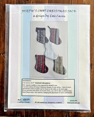 Joseph's Coat Christmas Sock needlepoint tree ornaments project leaflet + canvas - Image 1 of 4