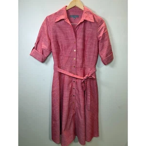 Sharagano Starlight Venice Mini Shirt Dress Women’s Size 4 Red Belted Casual - Picture 1 of 6