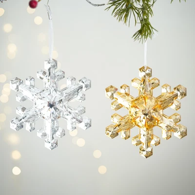 Fiocco di Neve Plastica Ornamenti da Appendere per Albero Argento Oro Design Cla - Immagine 1 di 4