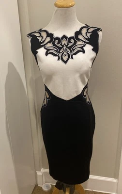 Vestido ajustado para mujer Mystic blanco y negro sin mangas malla bordada talla M Foto 1 de 4
