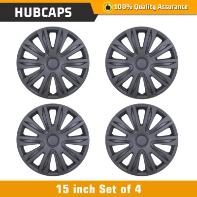 Juego de 4 tapacubos completos a presión negros de 15" para neumáticos R15 y llantas de acero Foto 1 de 4