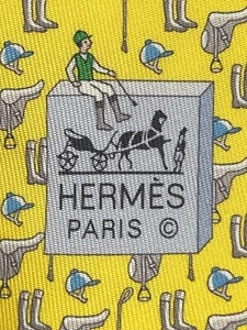 HERMES TIE 6283 EA Yellow “Jockey” 100% Silk Tie new in box without tags - Picture 1 of 6