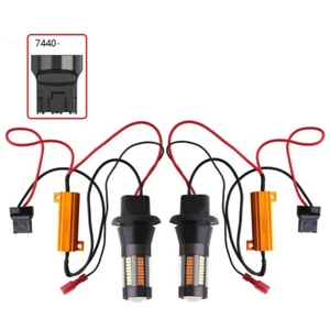 2X 7440 W21W T2 Error Free White/Amber LED DRL Switchback Turn Signal Light Bulb - Picture 1 of 7