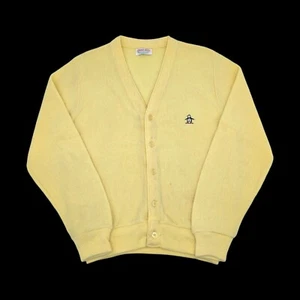 Vintage 70s Grand Slam Munsingwear Penguin Yellow Cardigan Sweater Golf Men's S - Picture 1 of 8