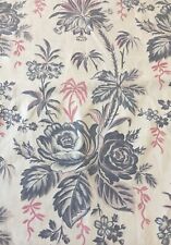 Antique French Botanical Roses Indienne Floral Cotton Fabric ~ Grey Pink White