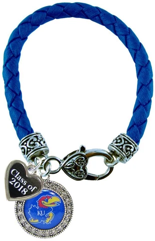 Custom Kansas Jayhawks Blue Leather Bracelet Class of 2017-2025 Graduation Alum Cover