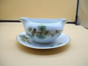Vintage Ancestral Woodland Fine China Sauce Boat W/ Attached Plate Japan Rare - Picture 1 of 6