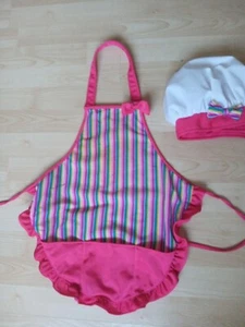 girls pink striped apron/hat-messy play/baking/painting age 3/5-girls apron/hat - Picture 1 of 4