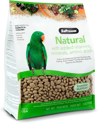 Zupreem Natural Bird Food, Bird Feed Pellets for Parrots, Conures, Caiques, Afri