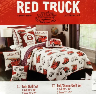 Camión de Bomberos 3 piezas Juego Completo de Edredón Queen Rescate Rojo Azul Cuadros Niños CAMIÓN DE BOMBEROS Algodón Foto 1 de 4