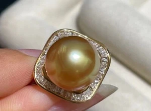 Aurora 13mm Australian south sea pearl ring G18k 3.83g Dimond Japan order - Picture 1 of 3