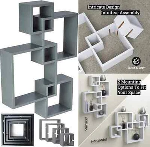 Floating Wall Shelves Square 4 Multi Levels Display Storage Shelf Home Office - Picture 1 of 26