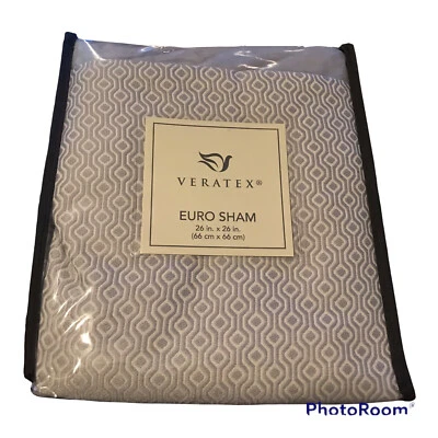 VERATEX Brielle 26X26 Euro Sham Reversible Terciopelo Borde Azul Gris Geométrico NUEVO Foto 1 de 4