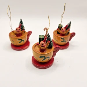 Russ Wooden Tea Cup Christmas Tree Holiday Ornaments See Photos for Condition - Picture 1 of 9