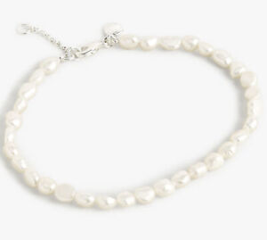 NWT J.Crew $29.50 Women's Freshwater Pearl Anklet Silver Plated Thread Brass