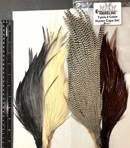 HARELINE TYERS 4 COLOR STARTER CAPE SET. FLY TYING. NATURAL TROUT. HALF CAPE. k4 - Foto 1 di 5